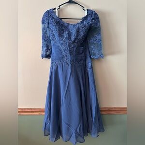 JJs House Blue Lace A-Line Long Sleeve Dress mother of bride dress